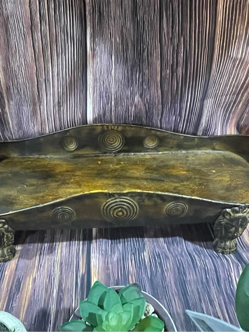 Gold Plated Steel Vtg Lion Footed Planter/decor with 3 artificial planters